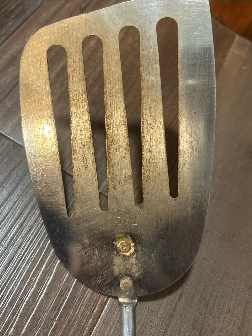 Vtg Ecko Stainless Steel Slotted Spatula with Black Handle